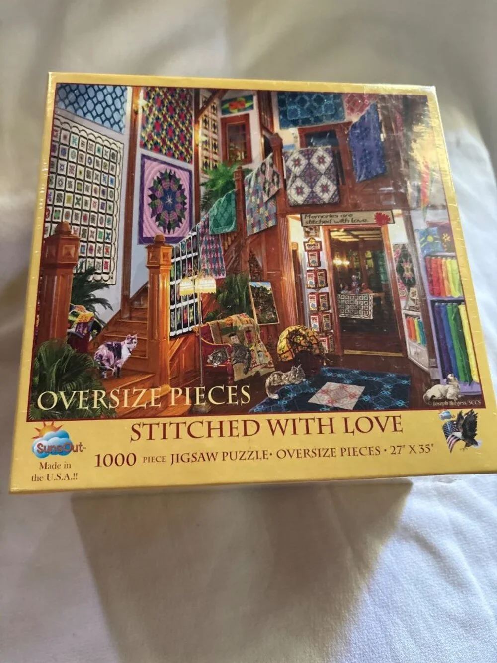 Stitched With Love Oversized Quilts Jigsaw Puzzle HTF Sealed 1000-Piece SunsOut